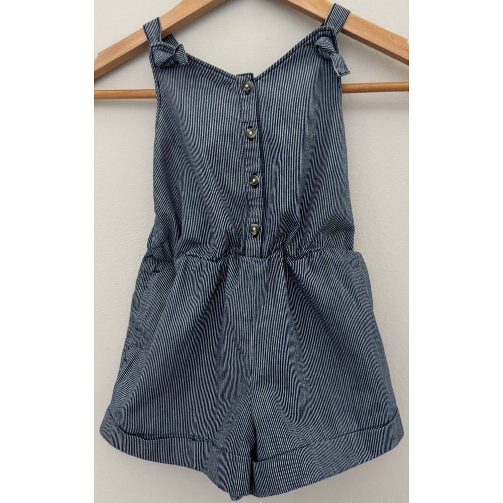 Tea Collection Girls 2 Navy/White 100% Cotton Romper